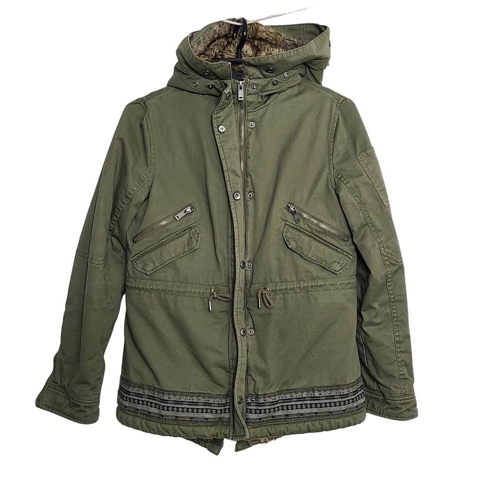ALTAR’D STATE ARMY GREEN FAUX FUR HOODED JACKET COAT WARM MEDIUM